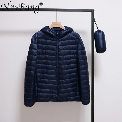 NewBang, 6 цветов, тонкая мужская куртка, 90 утиный пух, ультра легкая пуховая куртка, с капюшоном, для улицы, пуховая парка с сумкой для переноски - Цвет: Navy