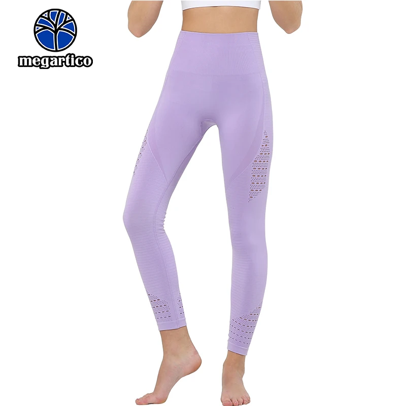 Megartico Purple Yoga Pants Women High Waist Leggings Sports Running Tights Hollow Woman Fitness Gym Seamless Stretchy | Спорт и