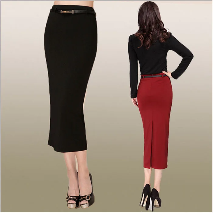 Sale items! High Quality Ladies Midi Long Office Formal OL Back Split Skirts For Womens 8216LY | Женская одежда