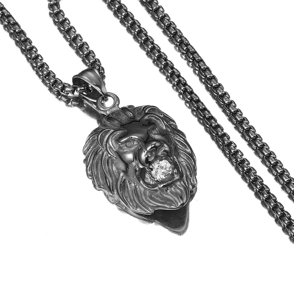 Black Lion Charms Necklace Rock Punk Style Men/Women Retro Jewelry Color Stainless Steel Box Chain &amp Pendant | Украшения и