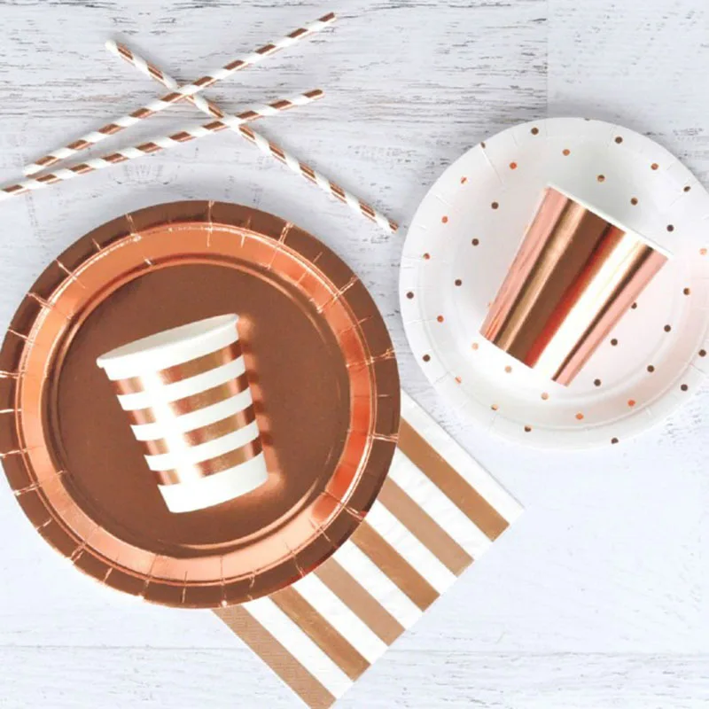 

Rose Gold Party Supplies Dessert Appetizer cups Disposable Tableaware Sets Champagne Cup Plate Wedding Birthday Party Supplies