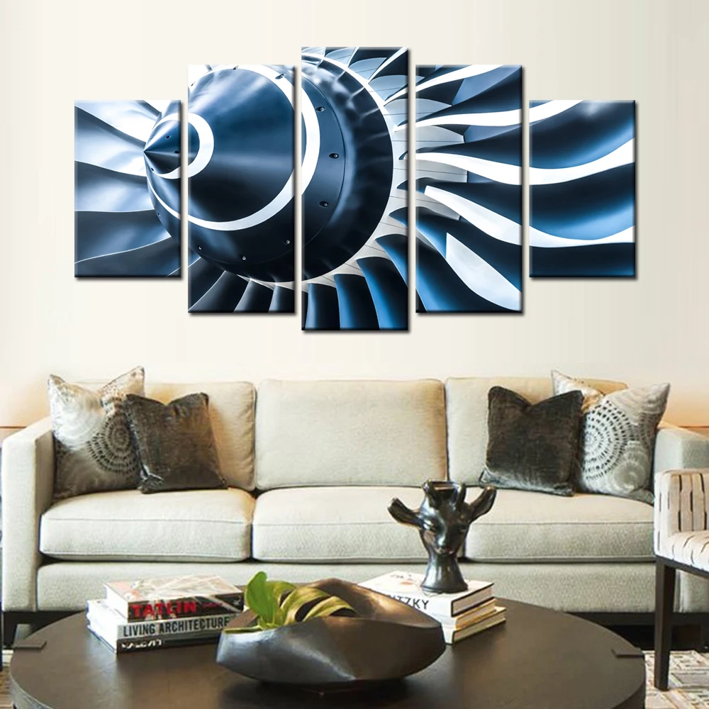 HD Холст Картина 5 панелей реактивный двигатель турбины Лезвие печать украшения