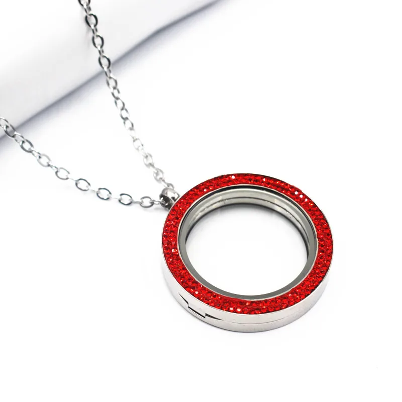 34mm Free Stainless Steel Chain Magnet Blue Crystal Floating Lockets Necklace Silver Big Glass Locket Pendant Jewelry | Украшения и