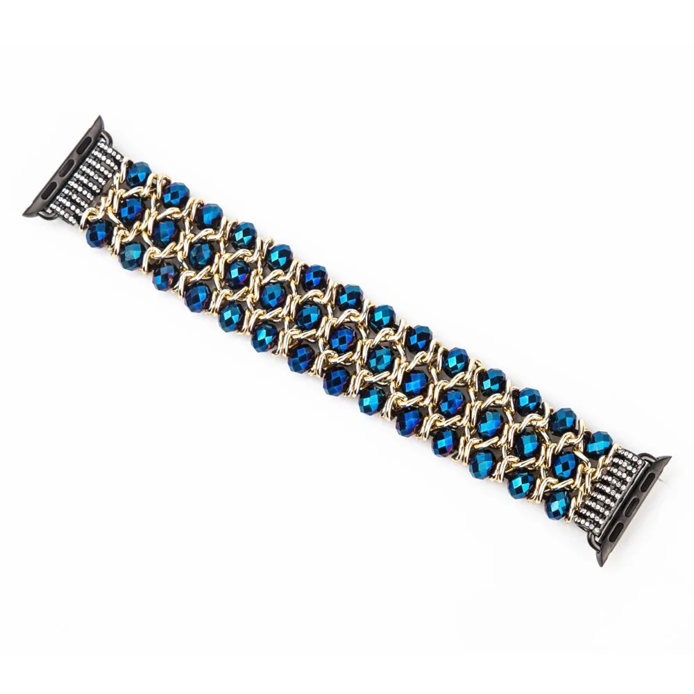 DAHASE Bling Beads бисера браслет для наручных часов Apple Watch 38 мм, 42 мм, ремешок для наручных часов iWatch серии 1/2/3 металлические ювелирные изделия браслет - Цвет ремешка: Синий