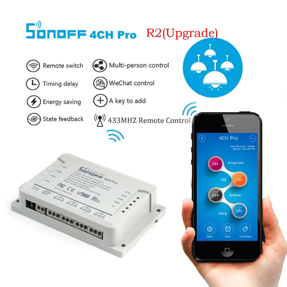 Оригинальный Смарт переключатель Sonoff 4ch R2 PRO 4 канала 433 МГц 2 ГГц Wi Fi дистанционное