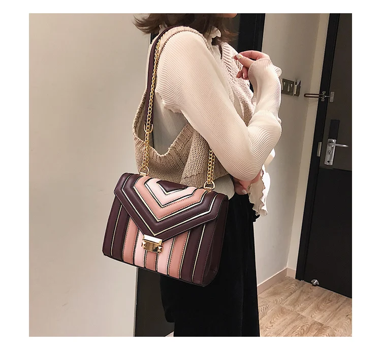 BENVICHED женская сумка из искусственной кожи Новая Летняя женская модная сумка с цепочкой в полоску, цветная сумка на одно плечо c475
