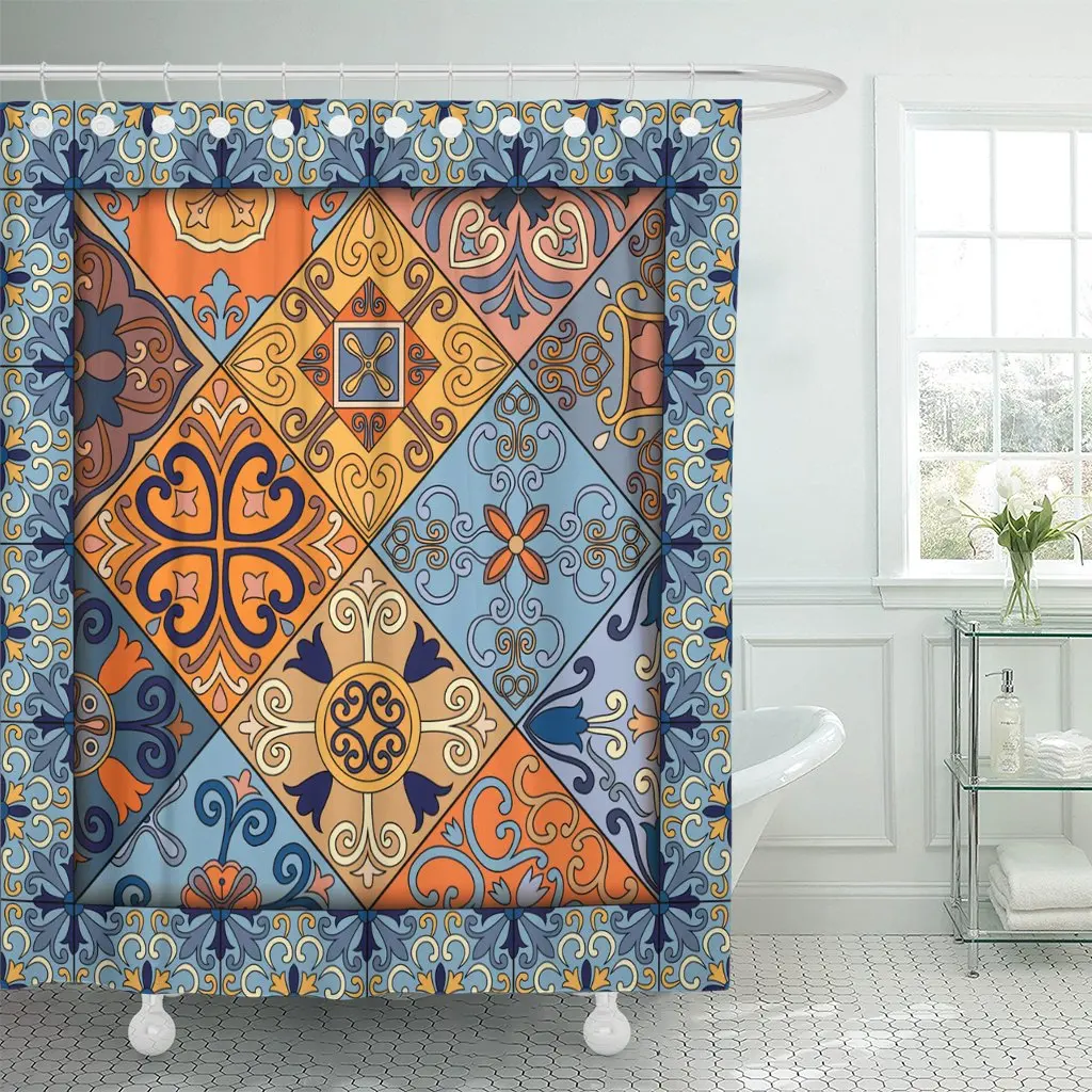 Занавески для душа красочные португальский плитки в Talavera Azulejo марокканские