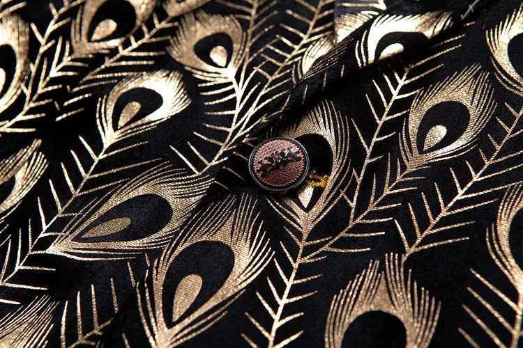 

FOLOBE Gold and Black Blazer Jacket for Men Fashion Mens Peacock Feather Printed Blazer Designs Stage Clothes Prom Blazers
