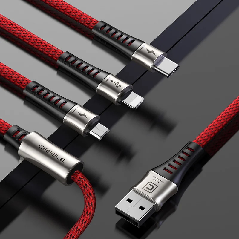 CAFELE 3 в 1 USB кабель для зарядки Micro type C usb кабель для зарядки для iPhone huawei xiaomi samsung кабель для синхронизации данных USB - Цвет: Red