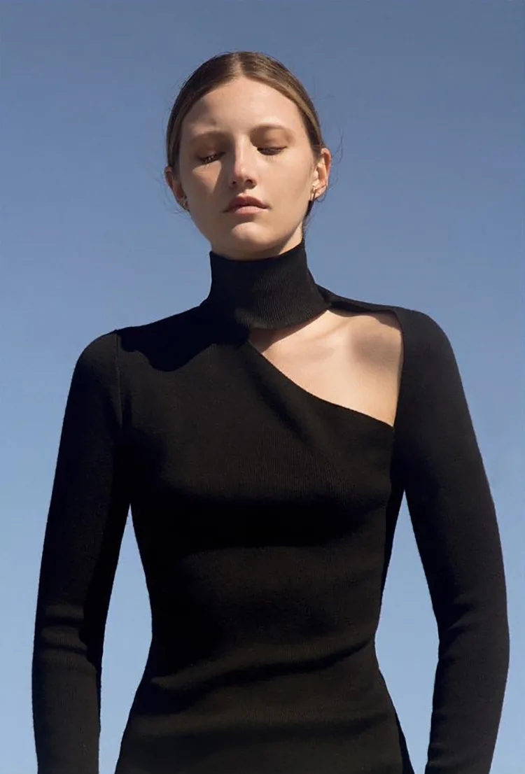 Sexy One Shoulder Hollow Out Knitting Bodysuits Women Turtleneck Slim Long Sleeve Sweater Fashion Runway Knitted Jumper Playsuit | Женская