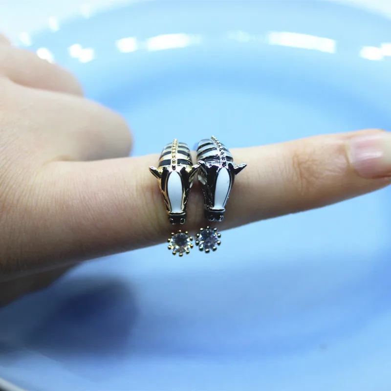 Мужские Регулируемые кольца со стразами в виде животных зебры модные творческие