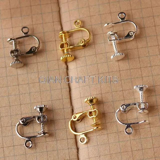 

80pcs premium Adjustable brass Screwback Clip-On Earrings silver gold bronze Clip On Screw Back Earring Findings mixed colors
