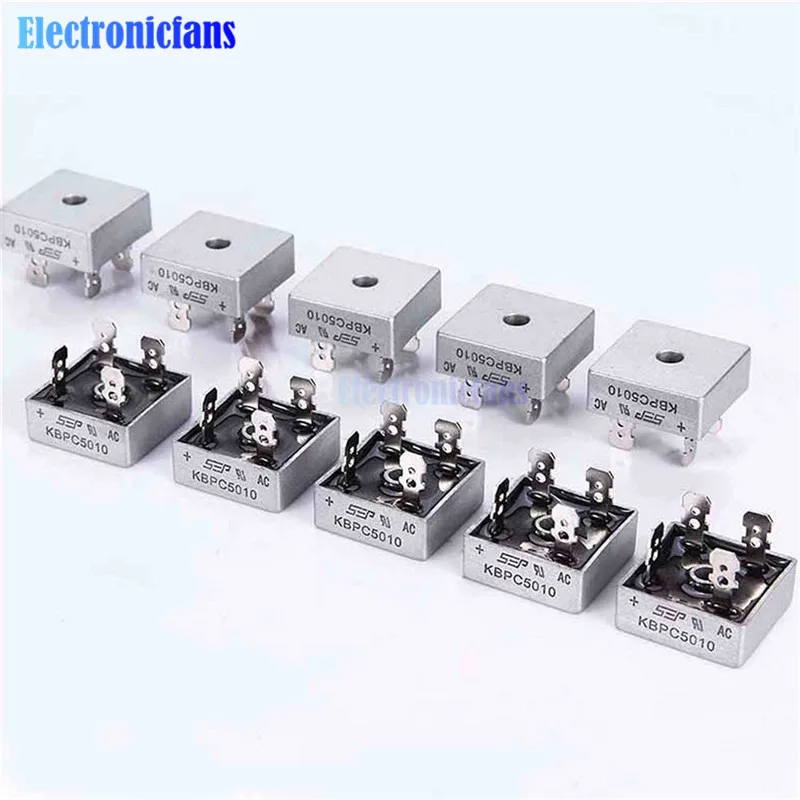 1Pcs 50A 1000V Metal Case Single Phases Diode Bridge Rectifier KBPC5010 AL | Электронные компоненты и
