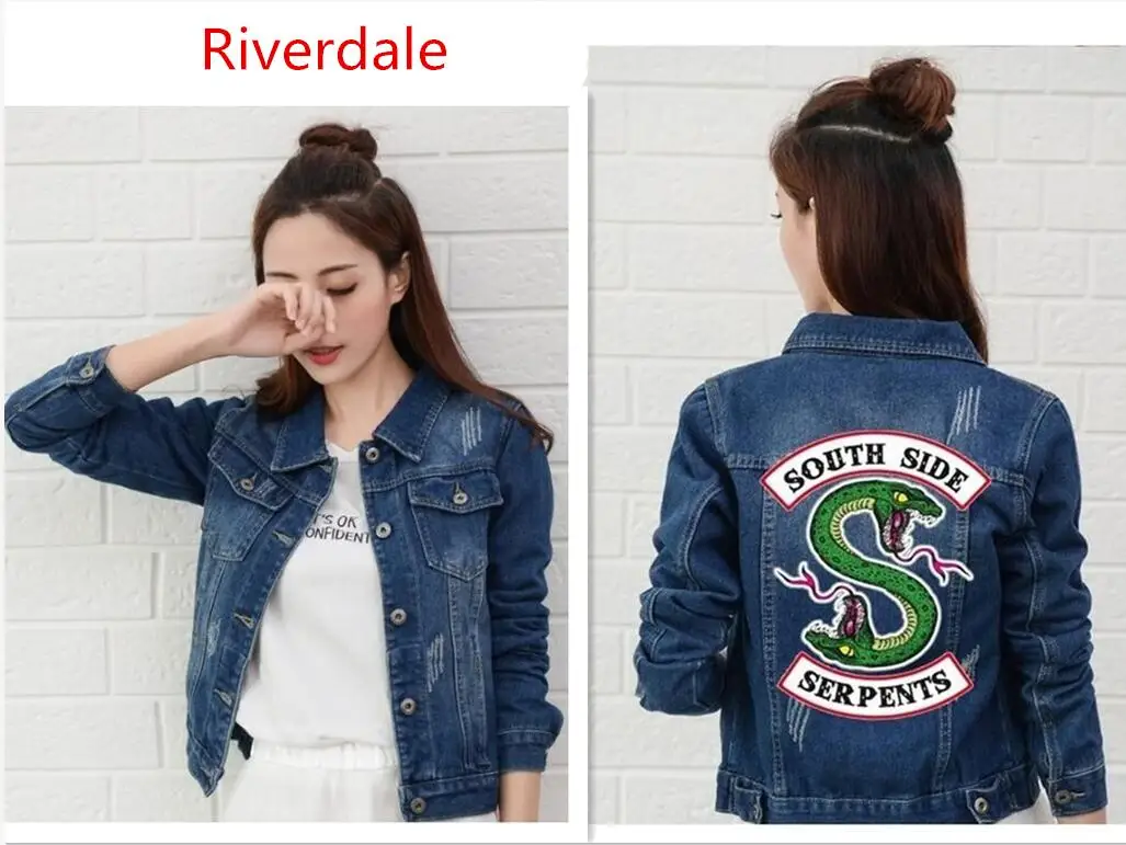 

Riverdale Jeans Denim Jacket South Side Serpents Streetwear Tops Spring Jean Women Jacket Harajuku Hip Hop Denim Clothing Female