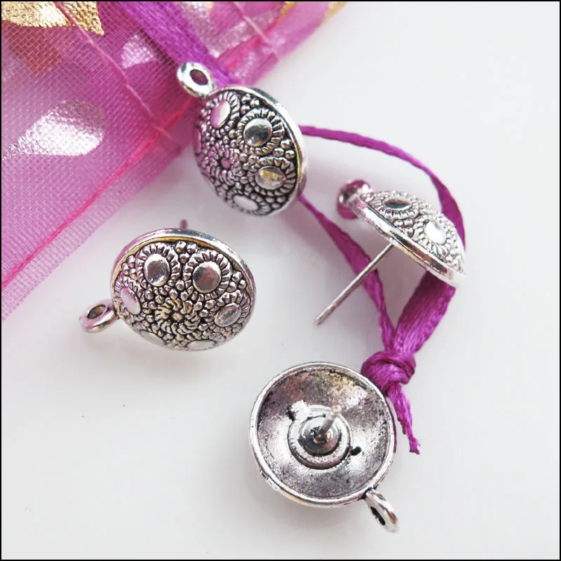 16 шт. Тибетский серебристый цвет круглой формы в форме цветка провода серьги