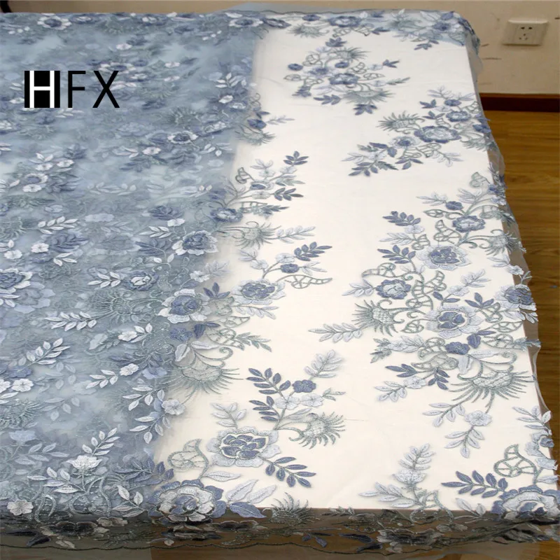 HFX французская кружевная ткань 2019 женское платье порошкового синего цвета
