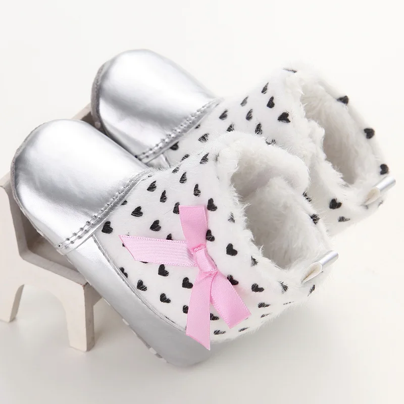 

Cute Leopard Bow Baby Winter Love Shoes Moccasin Toddler Boy Girl Boots Newborn Non-slip Soft Sole Boots First Walkers Booties