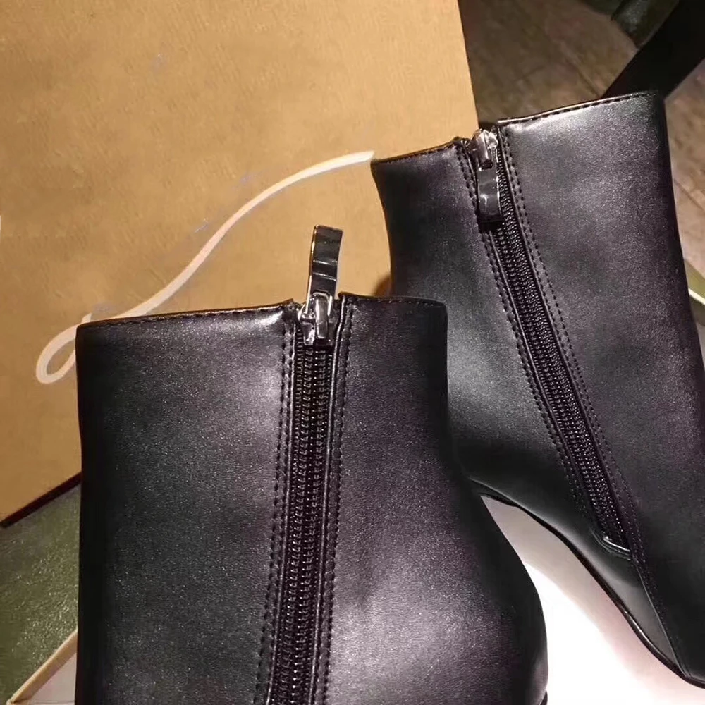 Черные ботильоны FSJ Kate женские ботинки на шпильке красная подошва с острым носком