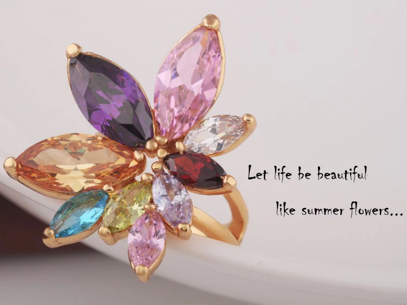 MxGxFam 2016 новое роскошное многоцветное женское кольцо с цветком 18 золотых цветов