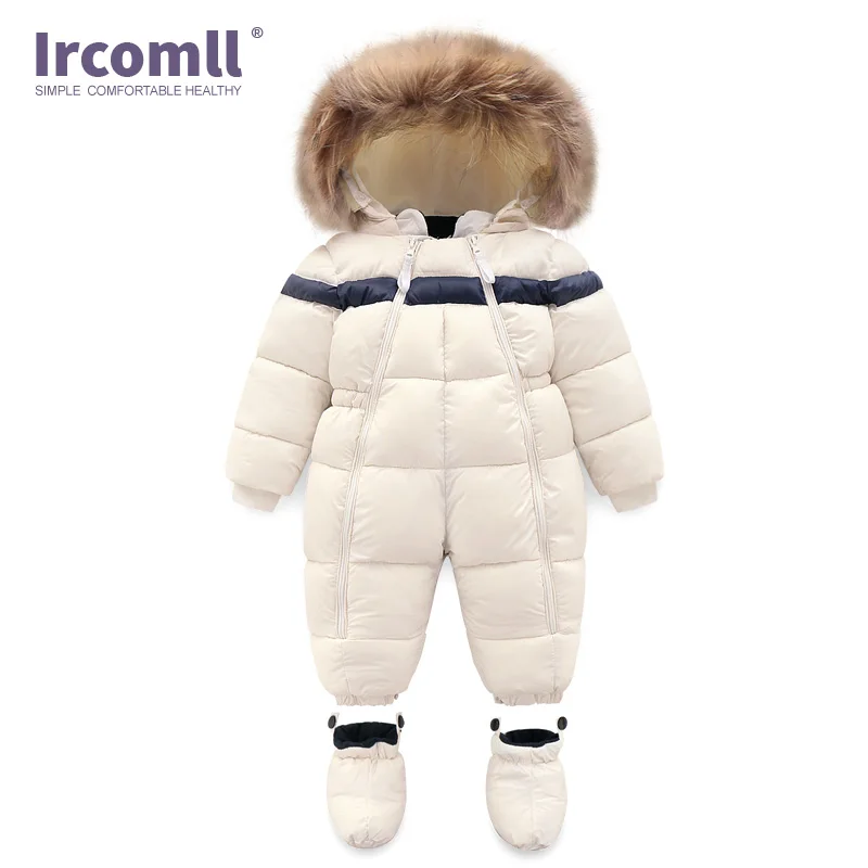 Ircomll; детская зимняя верхняя одежда; Комбинезоны для маленьких мальчиков и девочек; детский зимний комбинезон с густым мехом; теплый комбинезон; Верхняя одежда для малышей - Цвет: Beige