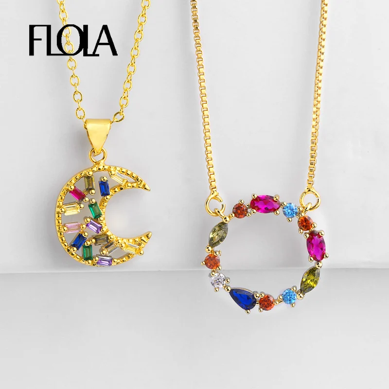 FLOLA изящное ожерелье с Луной длинное кубическим цирконием разноцветное колье