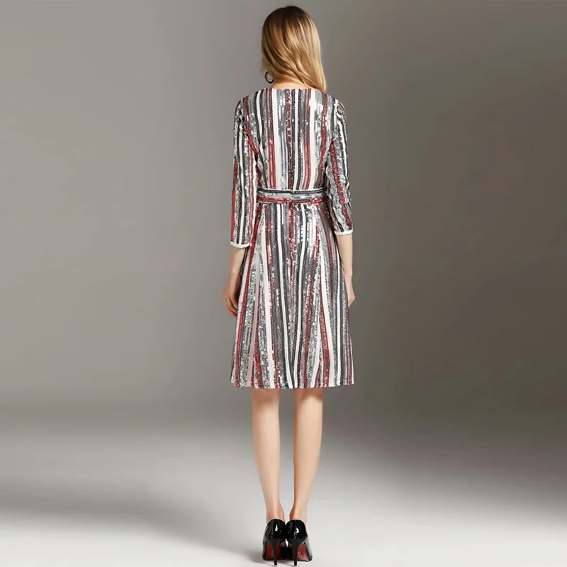 Высокое качество Весна 2019 Новая мода взлетно-посадочной полосы блестками платье