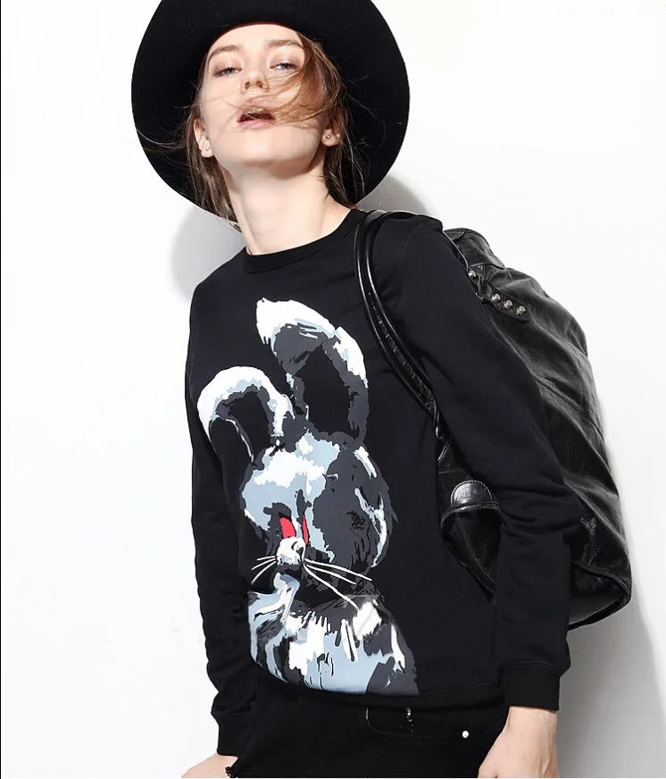 2015 New fashion hoodies women celebrity angry rabbit cartoon print sweatshirts plus size moleton feminino Nora30931 | Женская одежда