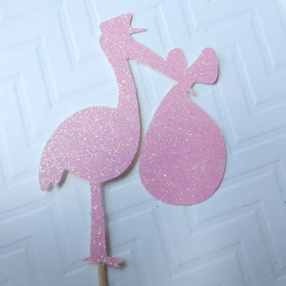 

custom color glitter Stork Cupcake Toppers baby showerParty Supplies- Birthday Party Decor food picks cake decorations