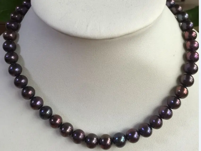 

stunning AAA 9-10mm tahitian black red pearl necklace 18"