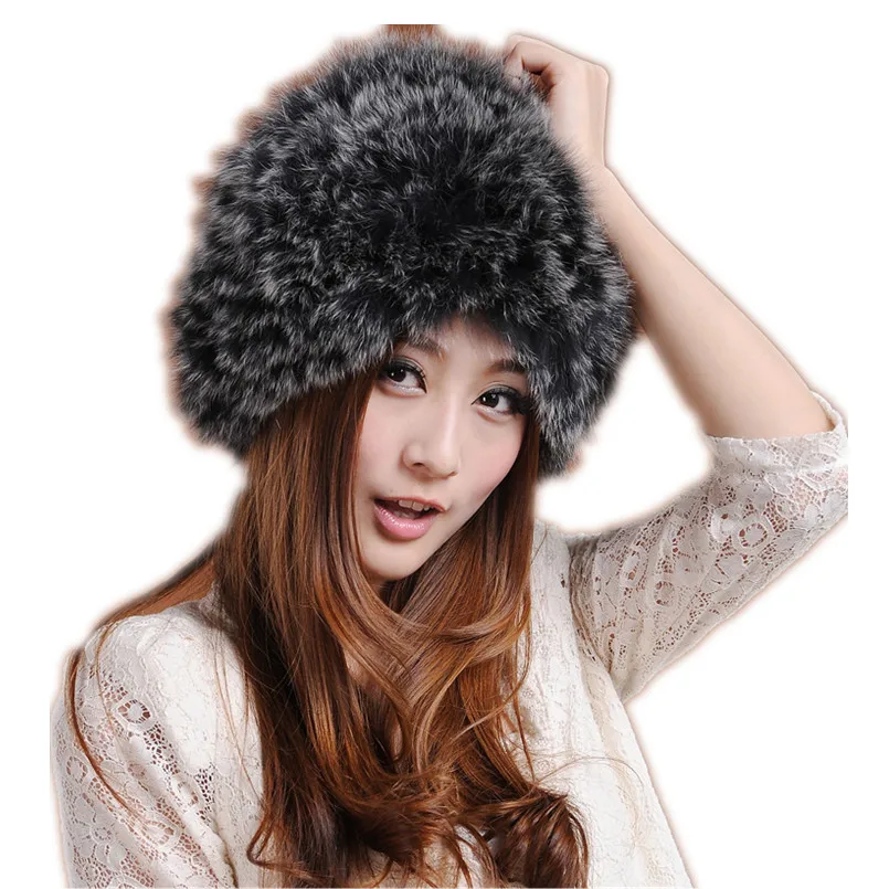 cap with genuine fox fur Russian style wholesale women's winter knitted warm fashion cheap H419