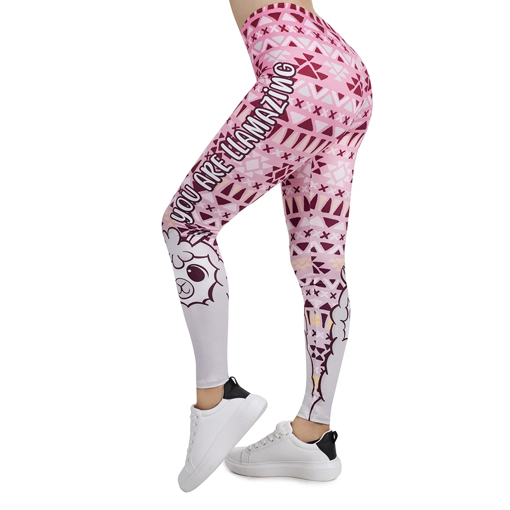 

Women Legging Pink Geometric llamazing Printing Leggins Slim High Elasticity Legins Fitness Leggings Female Pants