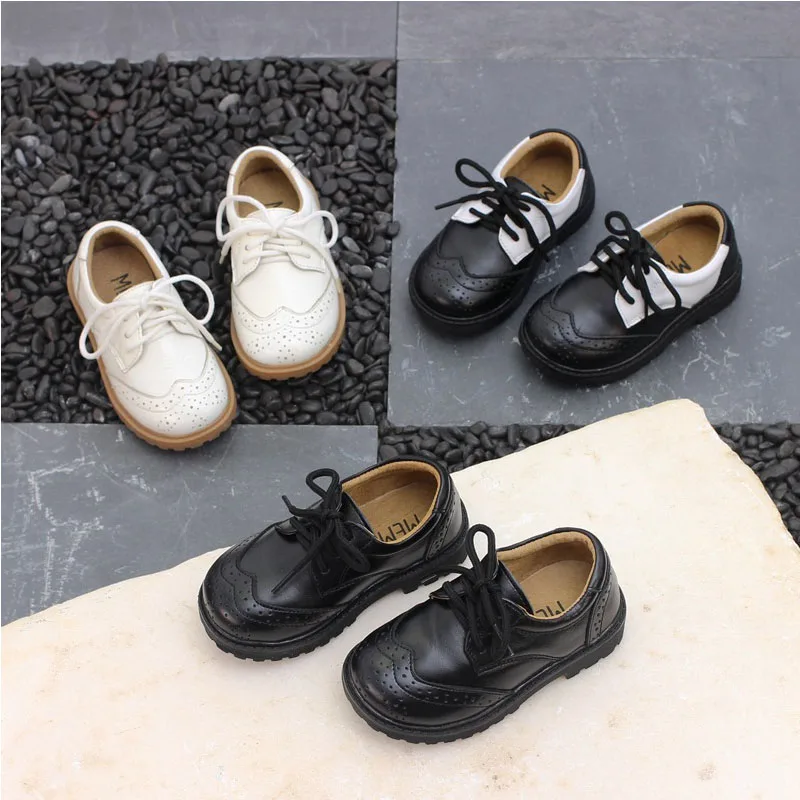 Новые кожаные туфли черные осенние детская обувь для мальчиков и девочек