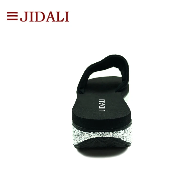 JIDALI/Модная женская обувь; женские эластичные сандалии-шлепанцы на платформе и танкетке, украшенные цветами, из ЭВА; Цвет Черный; Размеры 35-39