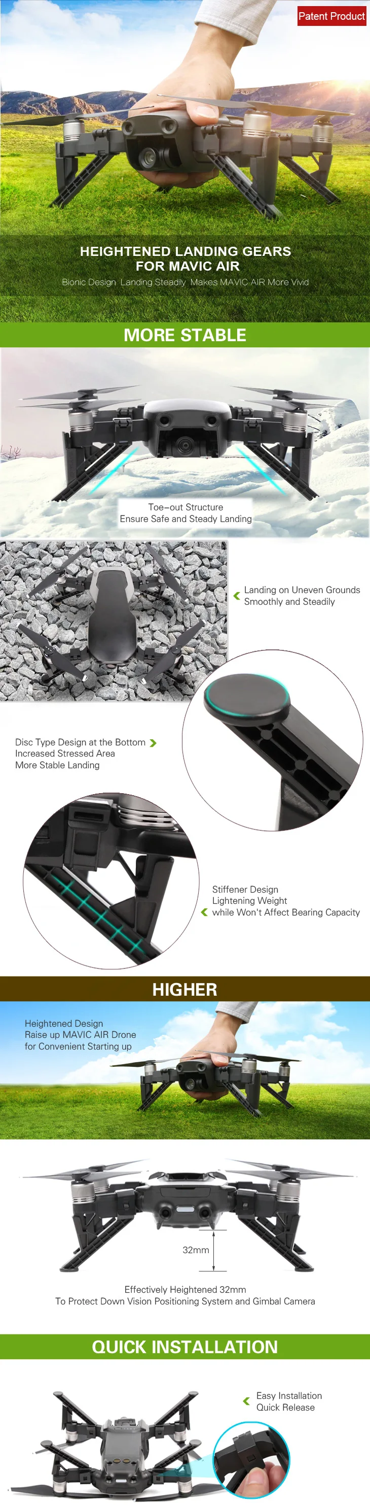 Новые усиленные шасси стабилизаторы расширения для DJI MAVIC AIR Drone аксессуары