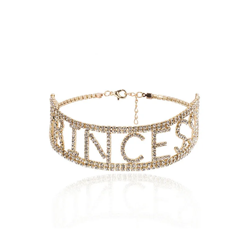PRINCESS gold Стразы, блестящие Чокеры для девочек, сексуальные, в стиле панк, с надписями, для маленькой принцессы, вечерние, для вечеринок, для развлекательных мероприятий, ожерелье, NT211 - Окраска металла: PRINCESS gold