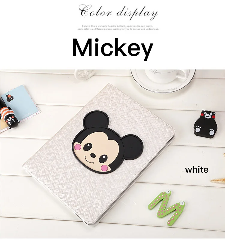 Mickey White Из искусственной кожи флип чехол для Apple air 1 air2 чехлы смарт-подставка чехол для мультфильм аниме футляры для планшетов ipad 5 6 pro2017/ - Цвет: Mickey White