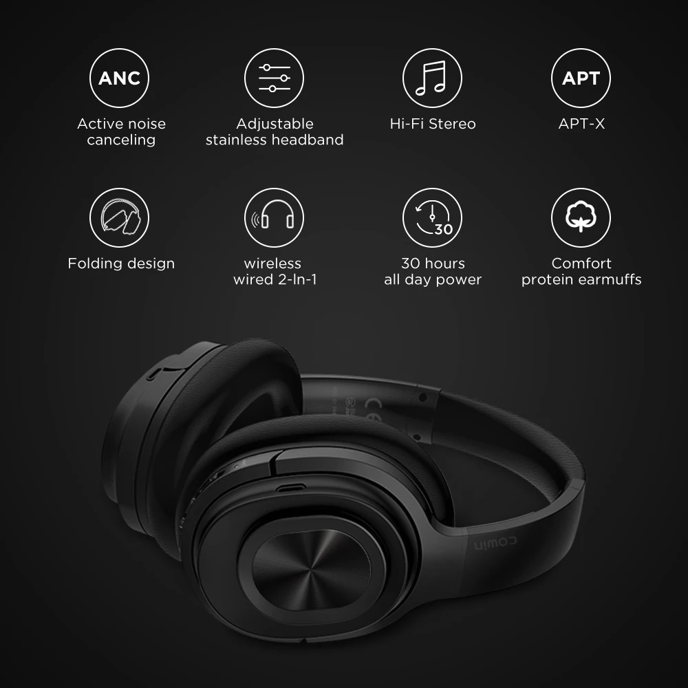 Cowin SE7MAX, активные наушники с шумоподавлением, Bluetooth 5,0, беспроводные наушники с микрофоном, супер HiFi, глубокий бас, гарнитура