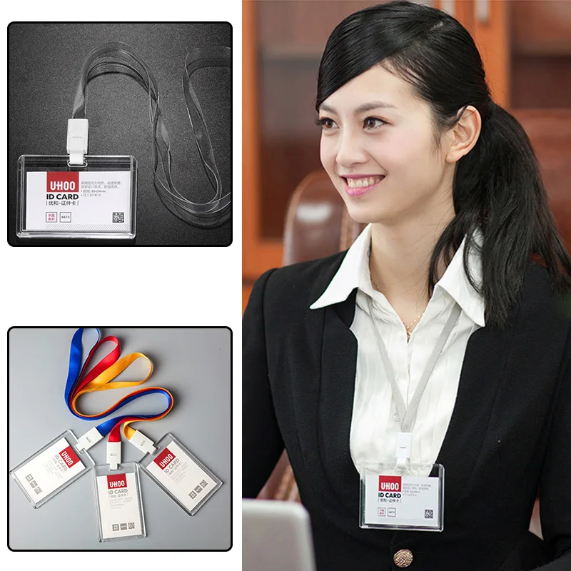 New Transparent Work ID Employee Exhibition Name Card Holder Lanyard Badge Retractable Reel Acrylic Certificate Office Supplies |