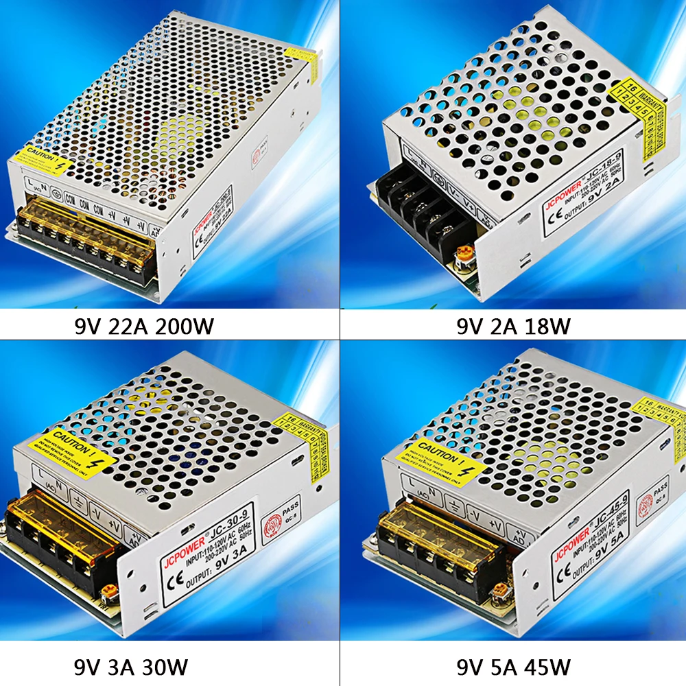 DC9V 2A/3A/5A/22A/30A Регулируемый импульсный источник питания AC110V 220V к DC 9v светодиодный