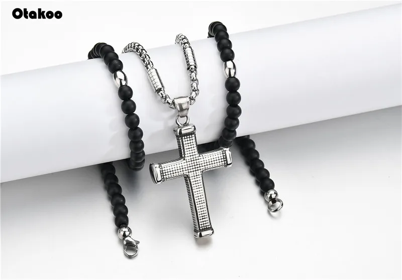 Otakoo rosaries бусы ожерелье с удлиненной цепью для мужчин и женщин молитвенный католический крест chotk Иисус Христос крест кулон из нержавеющей стали ювелирные изделия
