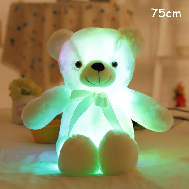 white-75cm 1 шт. большой светодиодный светильник плюшевый мишка красочные мягкие животные светящиеся Медведи Куклы подушки подарки для детей девочек - Цвет: white-75cm