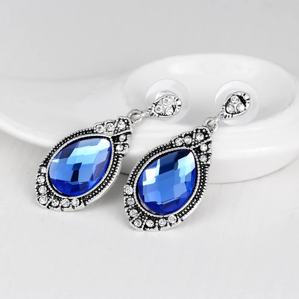 Винтаж синий кристалл Висячие серьги для Для женщин Модные украшения старинное