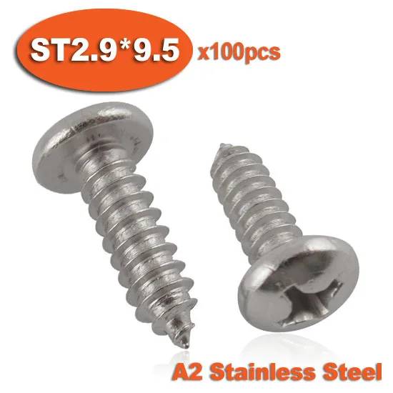 

100pcs DIN7981 ST2.9 x 9.5 A2 Stainless Steel Self Tapping Screw Phillips Cross Recessed Pan Head Self-tapping Screws