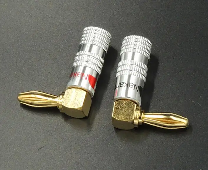 

500pcs 4mm L Type Banana Plug Nakamichi Right Angle Speaker Adapter Cable Connector 24K Gold Plated For HiFi Musical Audio
