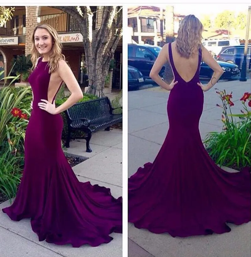 Сексуальный округлым декольте с открытой спиной суд поезд вечернее платье