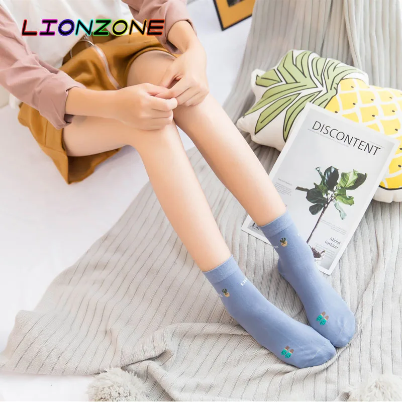 LIONZONE милые женские Носки с рисунком кактуса из высококачественного чесаного