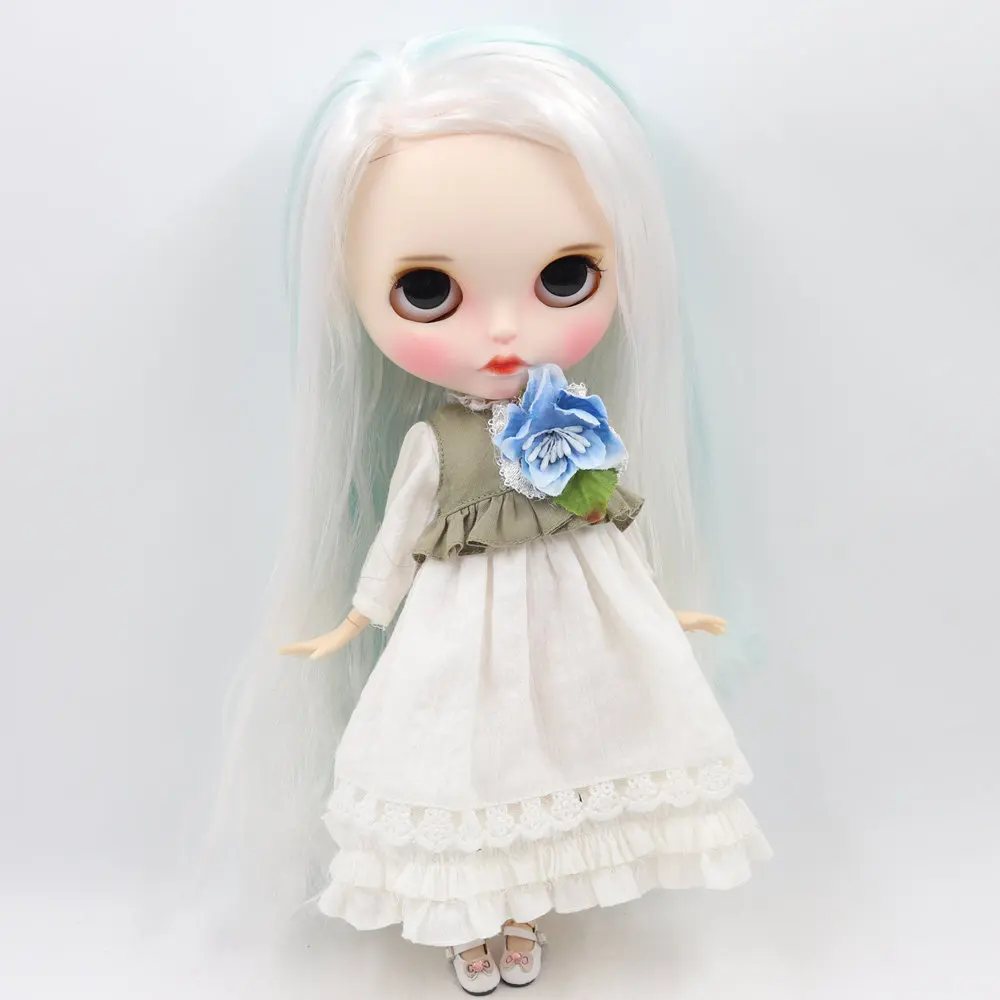 Кукла Blyth ICY DBS для серии № BL6909/136 детская голубая белая волосы цвет резных губ под