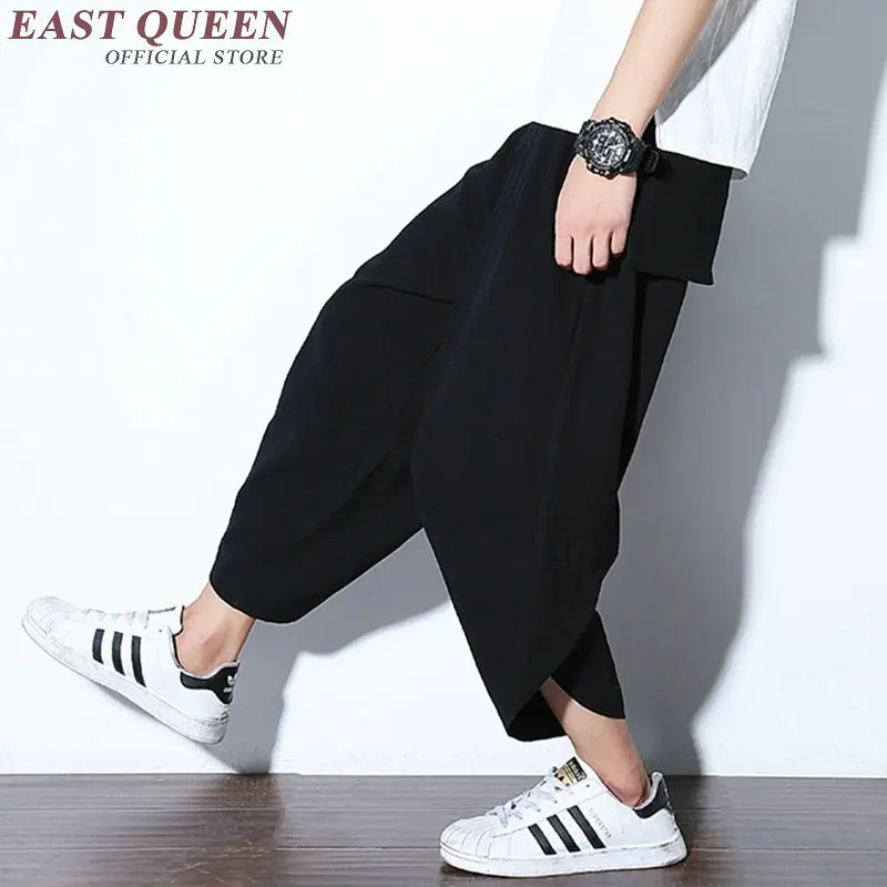 Летние мужские хлопковые льняные брюки со средней талией свободные шаровары в