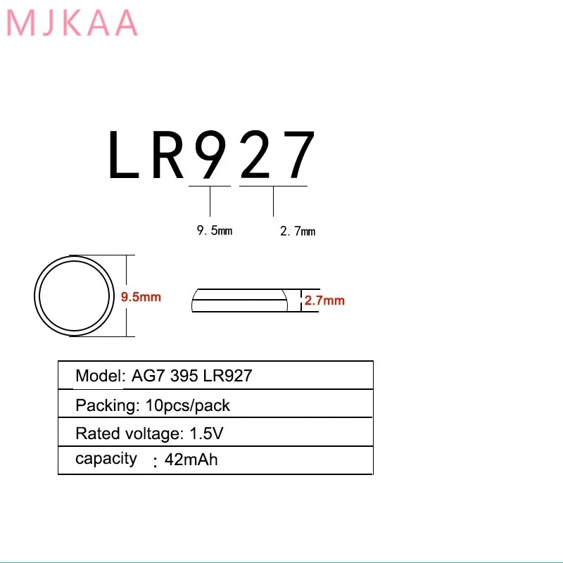 20 шт./упак. AG7 аккумулятора кнопочного типа щелочные Батарея 1 5 V GR927 395A для LR927 LR57