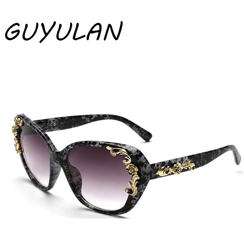 Guyulan ретро роскошный золотой цветок Солнцезащитные очки для женщин Для овальная